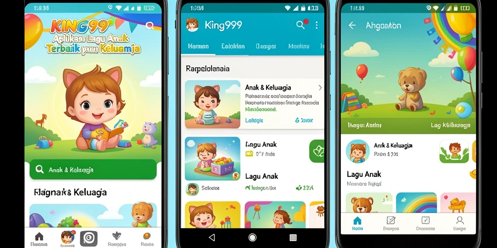 Tampilan antarmuka KING999 dengan beragam pilihan lagu anak.