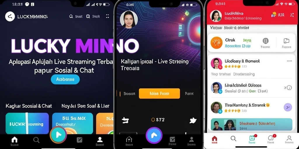 Antarmuka utama LUCKYMINO menunjukkan fitur Live Streaming yang menarik.
