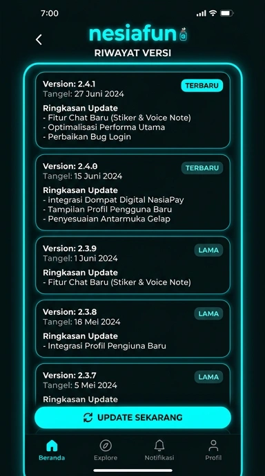 Riwayat Versi Aplikasi nesiafun untuk Android